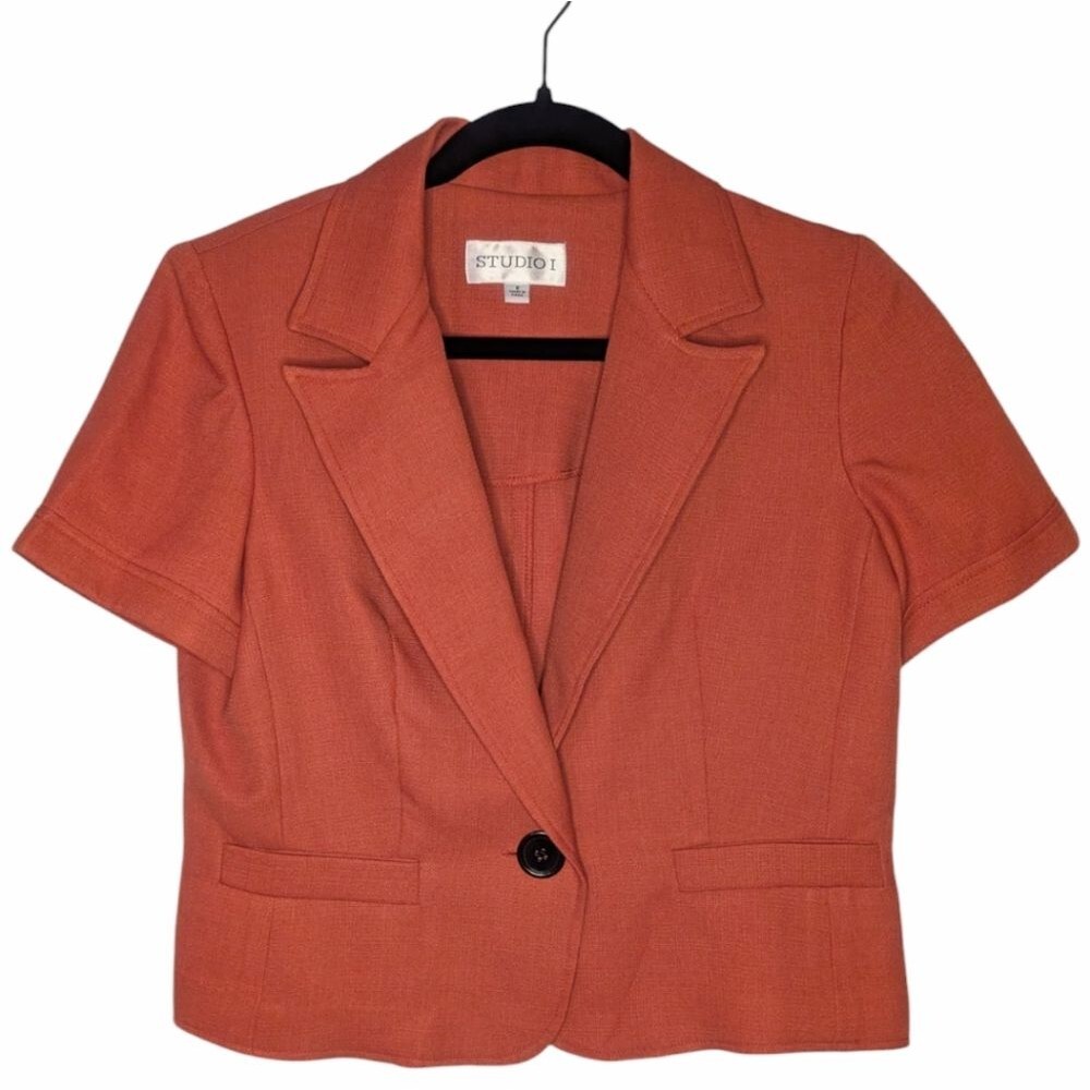 Studio 1 Women's Orange One Button Short Jacket Blazer, Size 8.